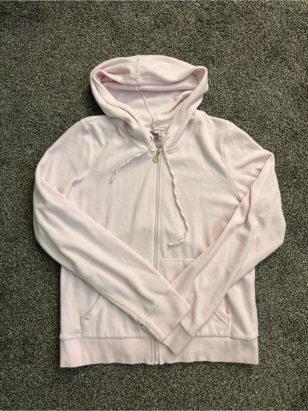 Juicy Couture Pale Pink Velour Hoodie with Gold Hardware